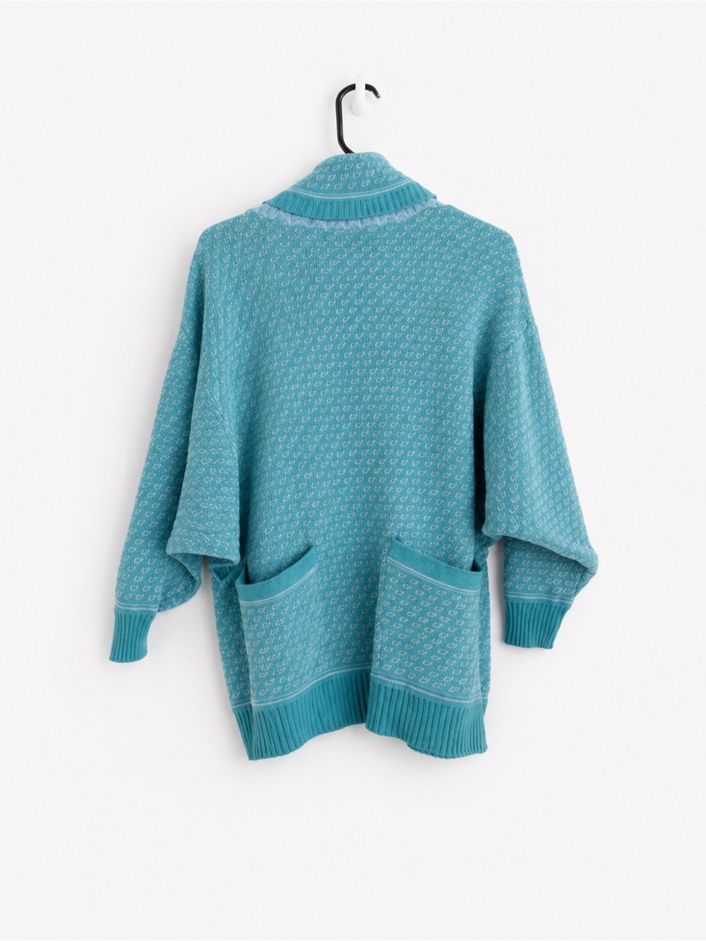 Vintage Teal Artsy Knit Sweater - Pockets  - Medium